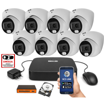 ZESTAW MONITORINGU IP BCS 4MPx – 8 Kamer Kopułkowych, Dysk 1TB, Switch PoE, Zdalny Dostęp