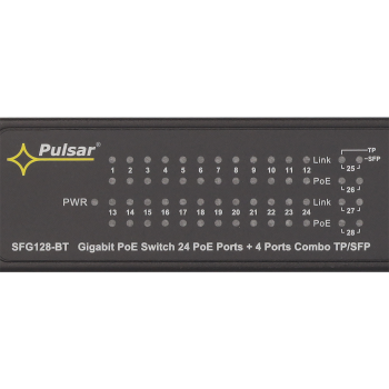 32-PORTOWY SWITCH PoE PULSAR SFG128WP-BT BEZ ZASILACZA DO 24 KAMER IP